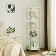 thumbnail image 2 of 4-Tier Glass Display Cabinet with Single-Door Lock & Casters, Floor Standing Storage with 3 Acrylic Shelves for Living Room, Bedroom & Home Office, White Finish, 2 of 9
