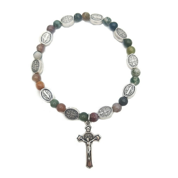 Beaded Stretch Rosary with Cross-Charm Catholic Bracelets for Women Girls Religious Rosary Jewelry Wristband