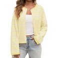 thumbnail image 3 of Button Down Long Sleeve Lightweight Crewneck Casual Knit Striped Cardigan, 3 of 7