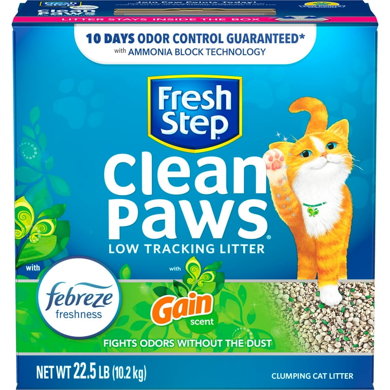 Fresh Step Clean Paws Cat Litter Low Tracking Clumping Litter With Febreze and Gain 22.5 lbs