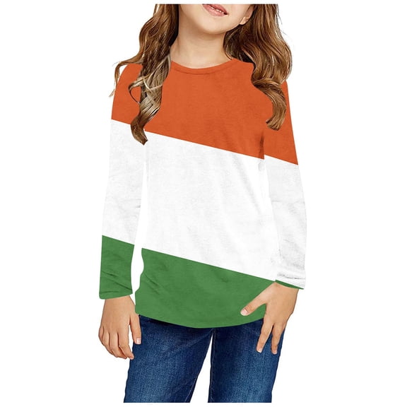 NAISIBABY Girls Long Sleeve Tops, Casual Color Block Crewneck Kids Pullover Blouses Orange 7-8T