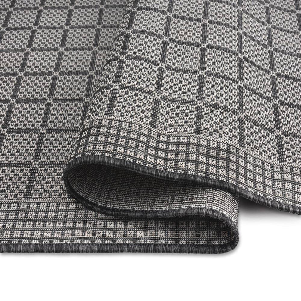 Nicole Miller New York Patio Country Luna Contemporary Geometric Indoor/Outdoor Area Rug, Black/Grey, 5'2"x7'2"