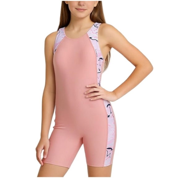 Girl's Athletic One Piece Swimsuit Splice Racerback Color Block Swimwear Beach Boyleg Sport Surfing Swim Bathing Suit