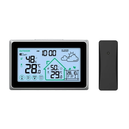 Wireless Weather Station Touch LCD Digital DCF Wall Clock In/Outdoor Thermometer Hygrometer Trend Comfort Forecast Sensor