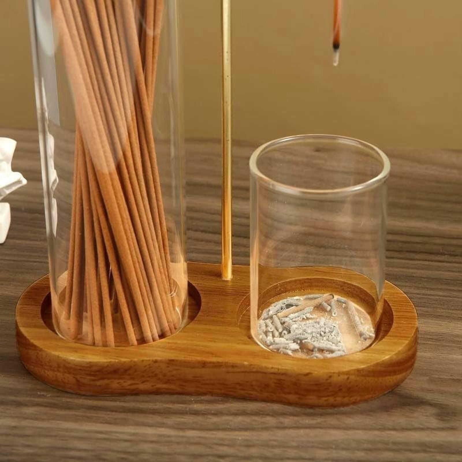 Modern Upside Down Incense Holder & Candle Stand - 2-in-1 Wood Base with Glass Ash Catcher, for Yoga, Meditation, Home Decor(XX)