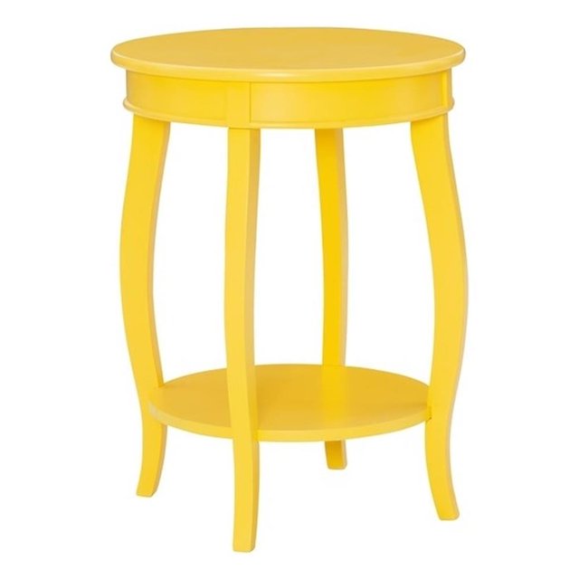Bowery Hill Table d'Appoint Ronde Contemporaine en Bois avec Tablette, Jaune