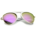 thumbnail image 4 of sunglassLA Unisex Bold Brow Bar Keyhole Nose Bridge Colored Mirror Lens Aviator Sunglasses 56mm (Shiny White-Gold / Purple Mirror) - 56mm, 4 of 4