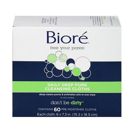 Biore Daily Deep Pore Cleansing Pre Moistened Cloth, 60 Ea