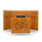 Kansas City KC Chiefs NFL Laser Engraved Brown Synthetic Leather Trifold Wallet
