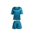 thumbnail image 2 of HYwys Women's Satin Silk Pajama Set Short Sleeve T-shirt With Shorts PJ Set, 2 of 6