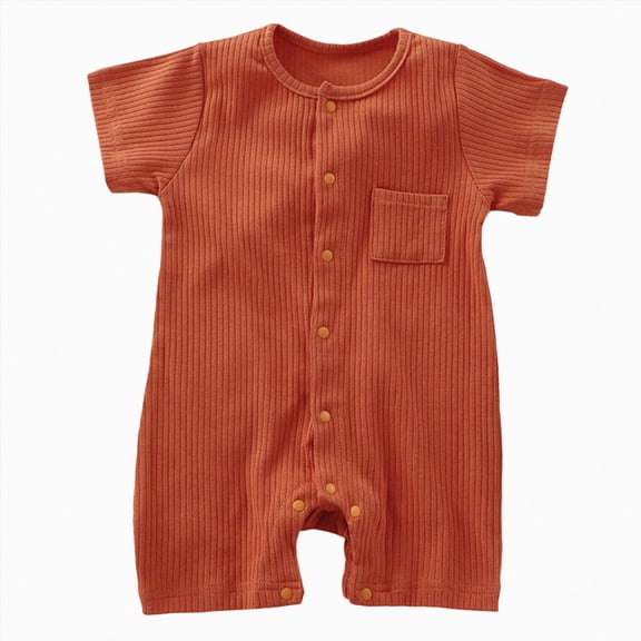 Splozh Newborn Baby Boy Clothes 3 6 9 12 Months Unisex Summer Cute Short Sleeve Wear, Baby Bubble Casual Loungewear,Brick Red,0-3 Months