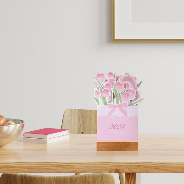 Calendario de escritorio 2024 shamjiam adornos de Año Nuevo Rosa claro