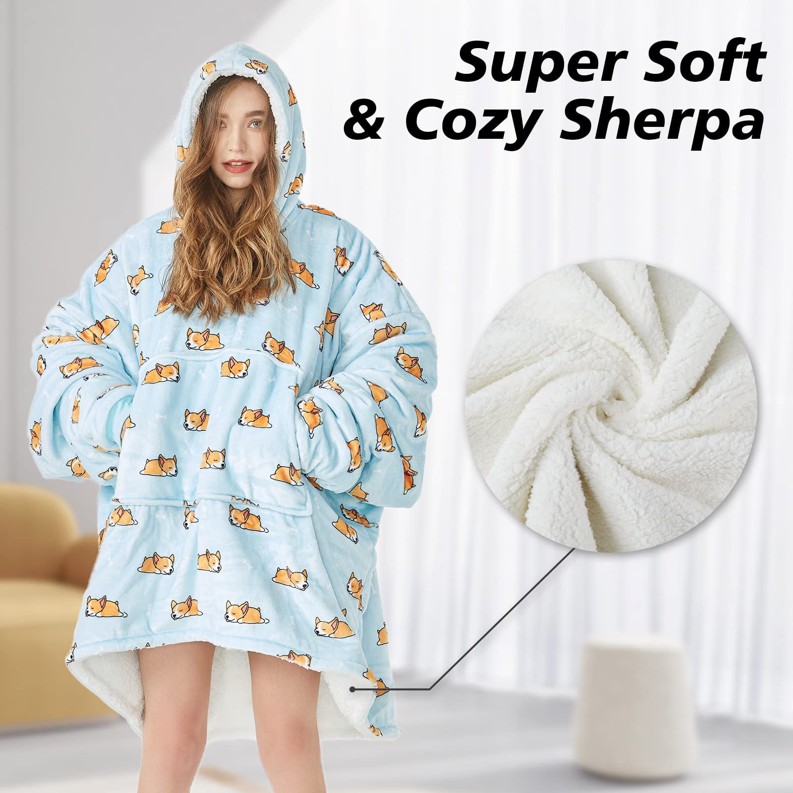 Homemate Wearable Blanket Hoodie, Cute and Funny Patterns Oversized Hoodie Sweat