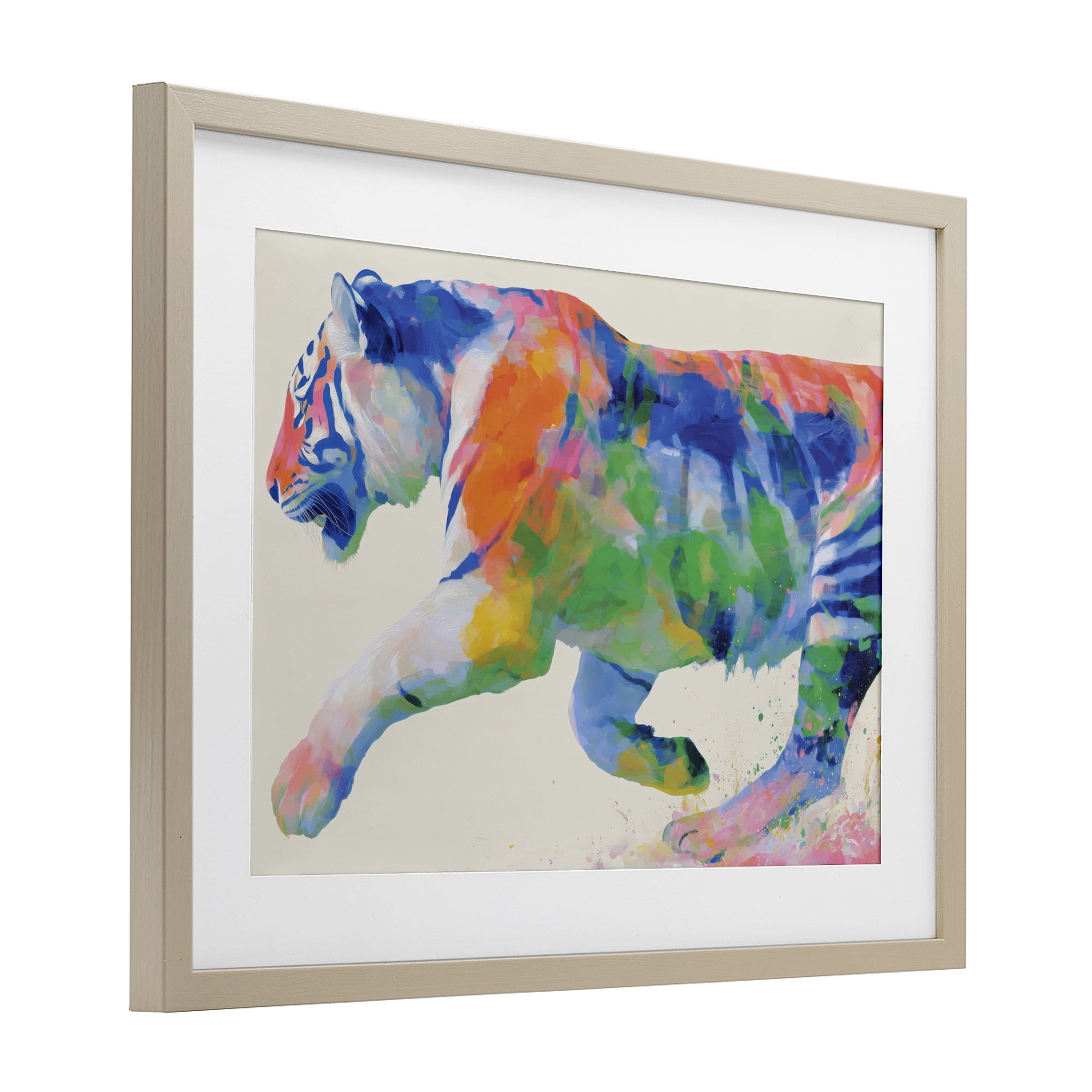 Stupell Industries Colorful Tiger In Motion Birch Framed Print Under Glass, design by Chromatic Storm Studio