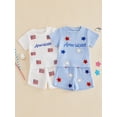 thumbnail image 3 of BemeyourBBs Toddler Baby Boy Girl 4th of July Outfit Infant Baby Patriot Independent Day Summer Clothes Short Sleeve America Flag Embroidery Waffle Knit T Shirt Tops Elastic Waist Pockets Shorts Set, 3 of 9