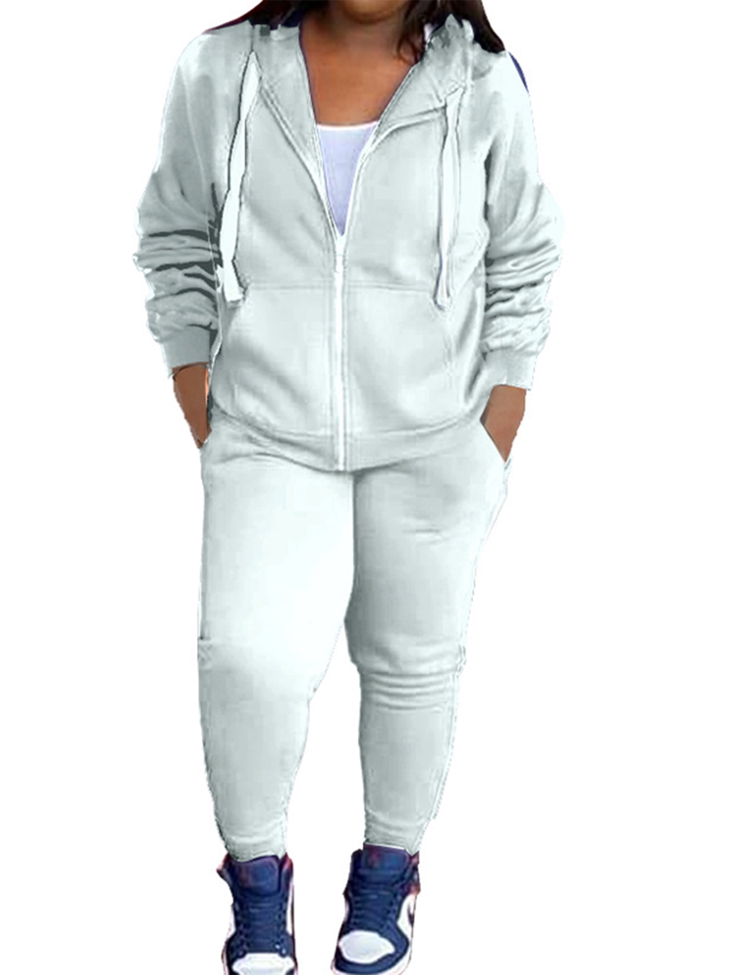 Womens Two Piece Tracksuit Set Long Sleeve Zipper Hoodie Jacket and Sweatpants Sweatsuit Jogger Workout Grey XL - Walmart.com