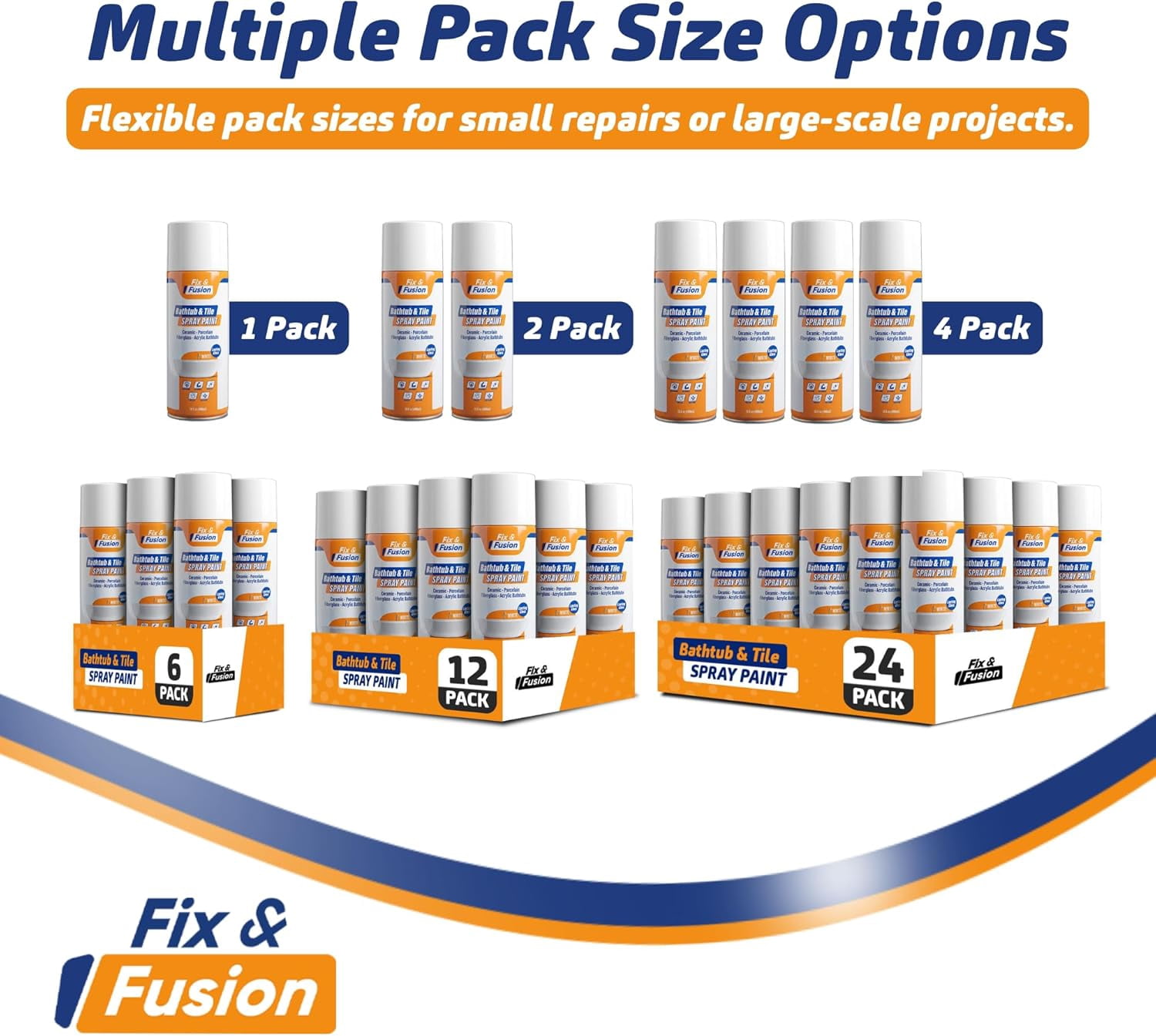 Fix & Fusion Bathtub & Tile Spray Paint, Multi-Surface Coating for Bathroom & Kitchen, High Adhesion, Water-Resistant, for Porcelain, Ceramic, Fiberglass, Countertops & More, White 13.5 oz (4 Pack)