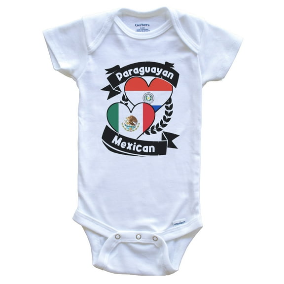Paraguayan Mexican Heart Flags Paraguay Mexico Baby Bodysuit, 0-3 months white