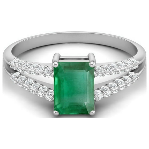 7X5MM Emerald Cut Emerald 925 Sterling Silver Solitaire Women Valentines Day Gifts Ring
