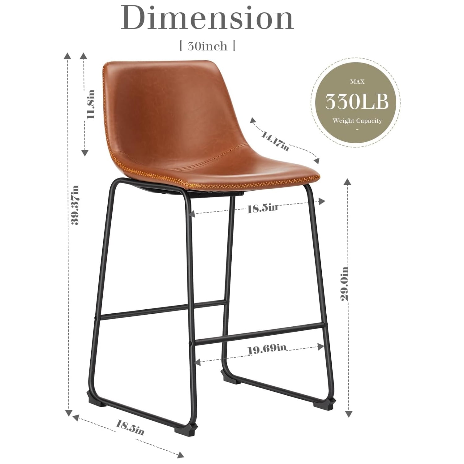 MAYEERTY 30 Inch Barstools High PU Leather Counter Bar Stool with Back and Footrest Set of 2, Brown
