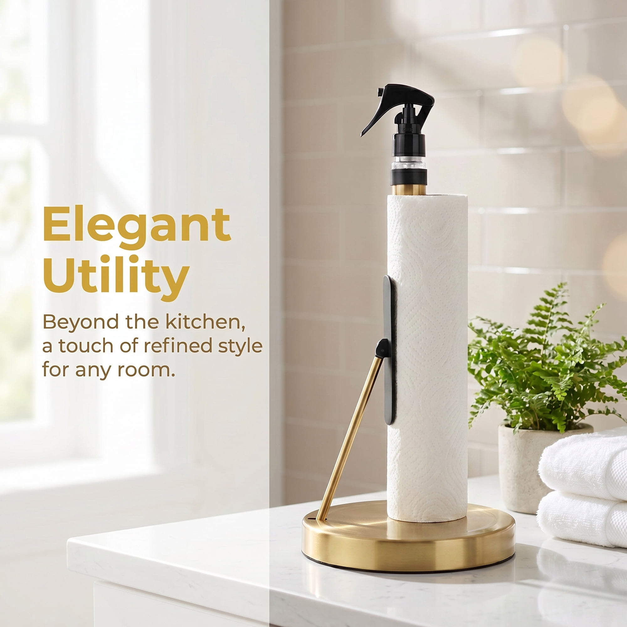 Unique Bargains Countertop Base Stainless Steel Paper Towel Holder Gold 14.4x7.1inch