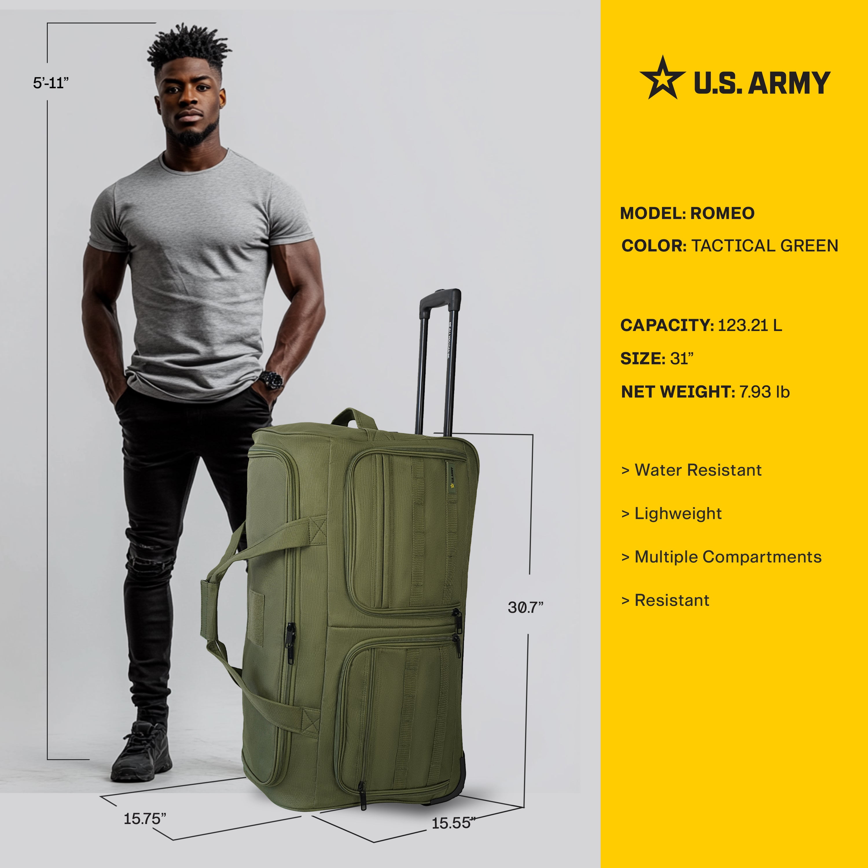 US ARMY ROMEO 31-inch Tactical Rolling Duffel Green