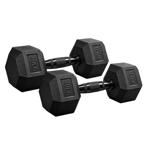Aurorafy Hex Dumbells, Rubber Encased Strength Training Workout Weight Set, 40 lb Pair