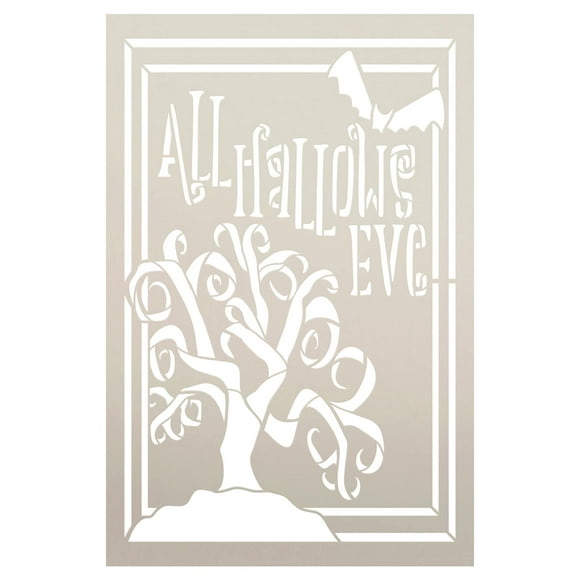 Spooky Bat and Tree Stencil - All Hallows Eve Craft DIY Home Decor Paint for Fall Wood Sign (8 x 12 inch) - USA Made & Reusable