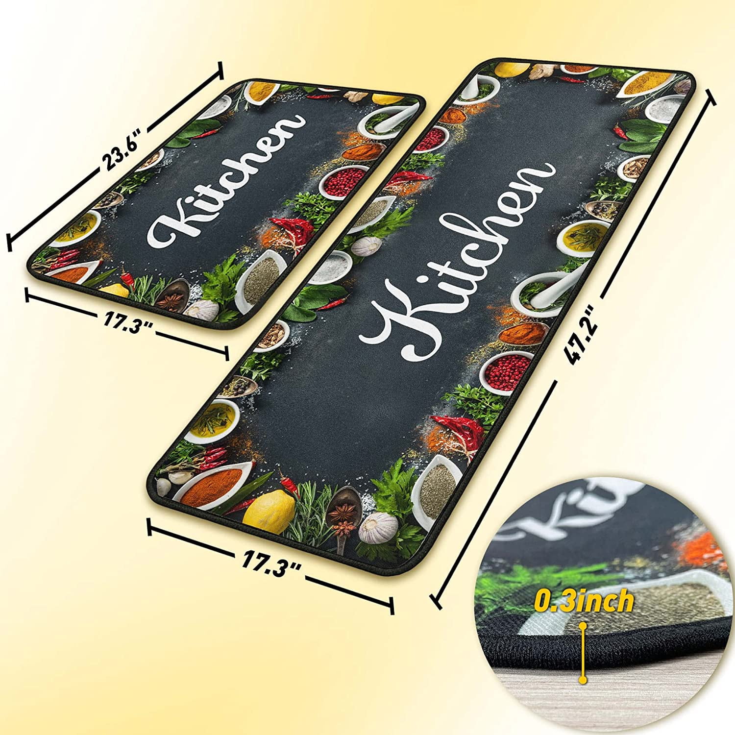  flippana Farmhouse Kitchen Rugs and Mats Non Skid Washable, Non-Slip  Backing Kitchen Rug Set of 2 for Floor, Farmhouse Style Kitchen Decor  Runner Rug Sets for Kitchen (17x47.2+17x30, Seasonings) : Home