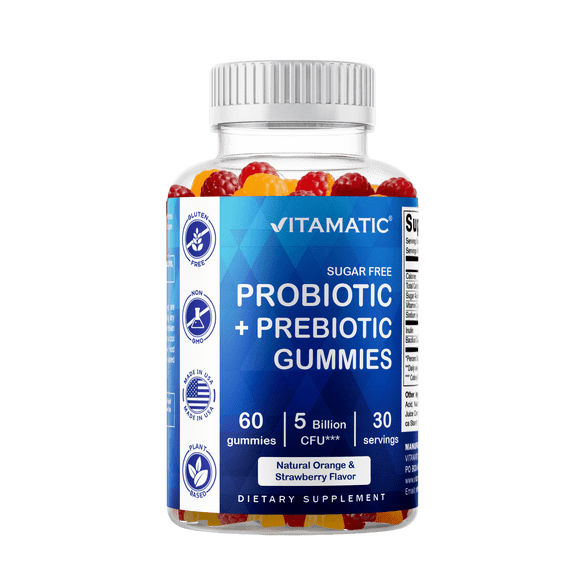 Vitamatic Probiotic Sugar Free Gummies for Men and Women 5 Billion CFUs - Digestive, Immune & Gut Health - Gluten FreeVitamatic Probiotic Sugar Free Gummies for Men and Women 5 Billion CFUs