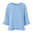 thumbnail image 7 of Godom Crewneck Shirts Women 3/4 Sleeve Casual Loose T-Shirts Summer Solid Tunic Tops Tees, 7 of 7
