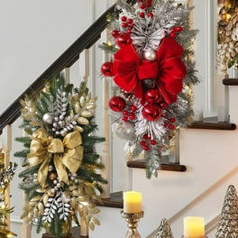 Guirlande De Noël En Forme De Goutte Dorée Avec LEDs - Décoration Murale, Porte Ou Escalier - Rotin Naturel - Lot De 2