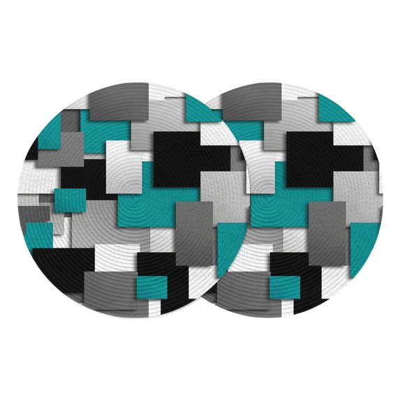 Round Placemats Turquoise Geometric 15 inch Set of 2 Table Mats for Dining Table Modern Abstract Checkered Heat Resistant Non-Slip Kitchen & Home Decorative Place Mat Set