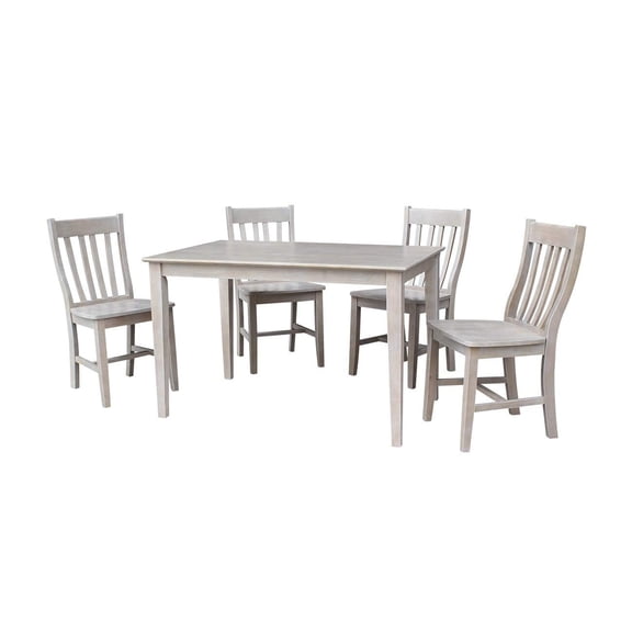 30" x 48" Wood Dining Table and 4 Cafe Chairs in Washed Gray Taupe - Set of 5