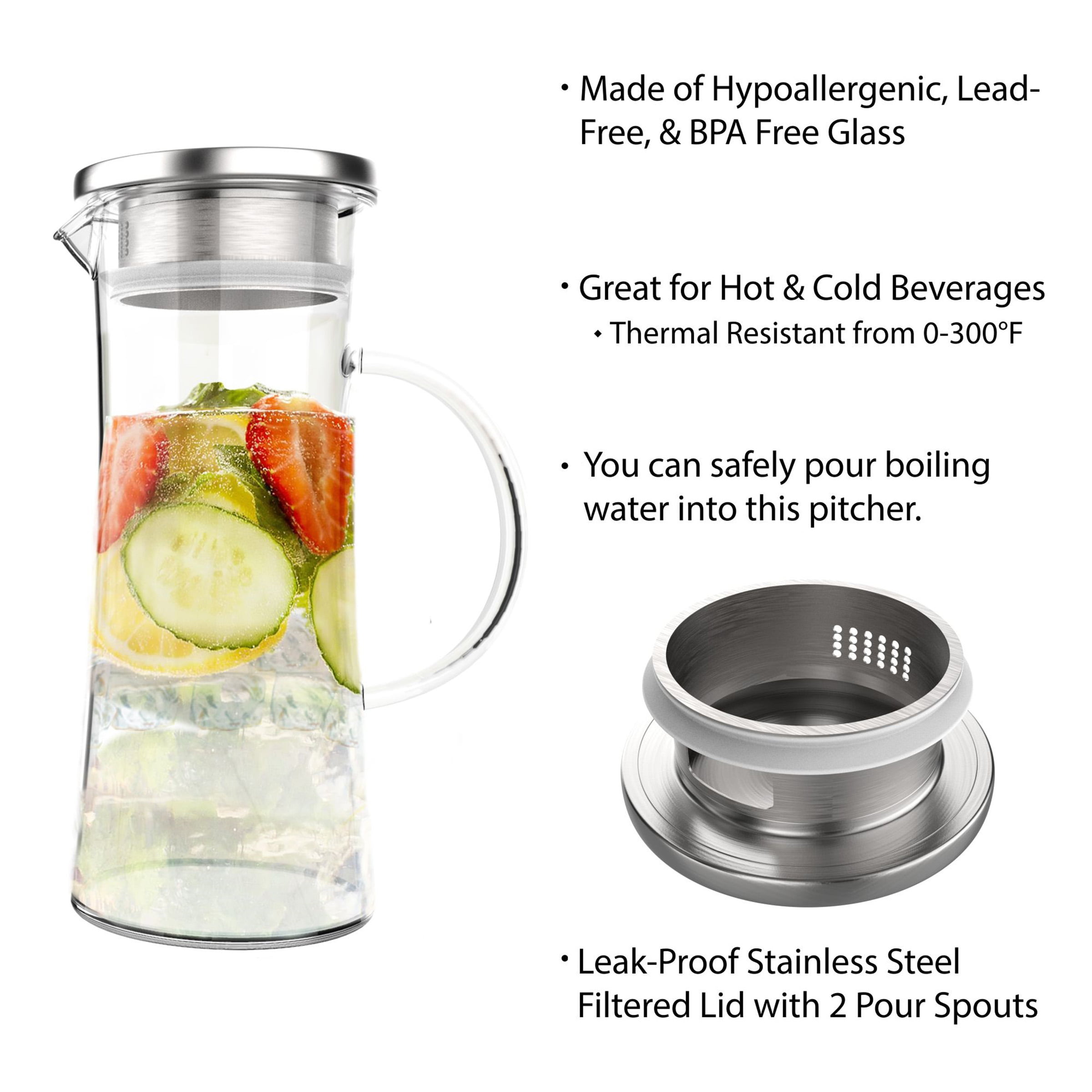 Glass Water Pot Heat Resistant Water Pitcher Jug Lemonade Explosion-proof  Heatable Carafe with Stainless Steel