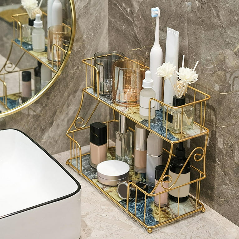 Logianis 2-Tier Bathroom Corner Organizer Countertop Organizer Countertop  Storage Vanity Trays Gold