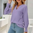 thumbnail image 2 of tklpehg Womens Tops Dressy Casual Solid Color Long Sleeve Shirts Fall Loose Lightweight Blouse V-Neck Tunic Tops Ladies Tops Casual Pullover Top Purple L, 2 of 5