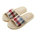 thumbnail image 4 of dianhelloya Winter Unisex Plaid Print Warm Non-Slip Indoor Open Toe Flat Shoes Home Slippers Red 39-40, 4 of 8