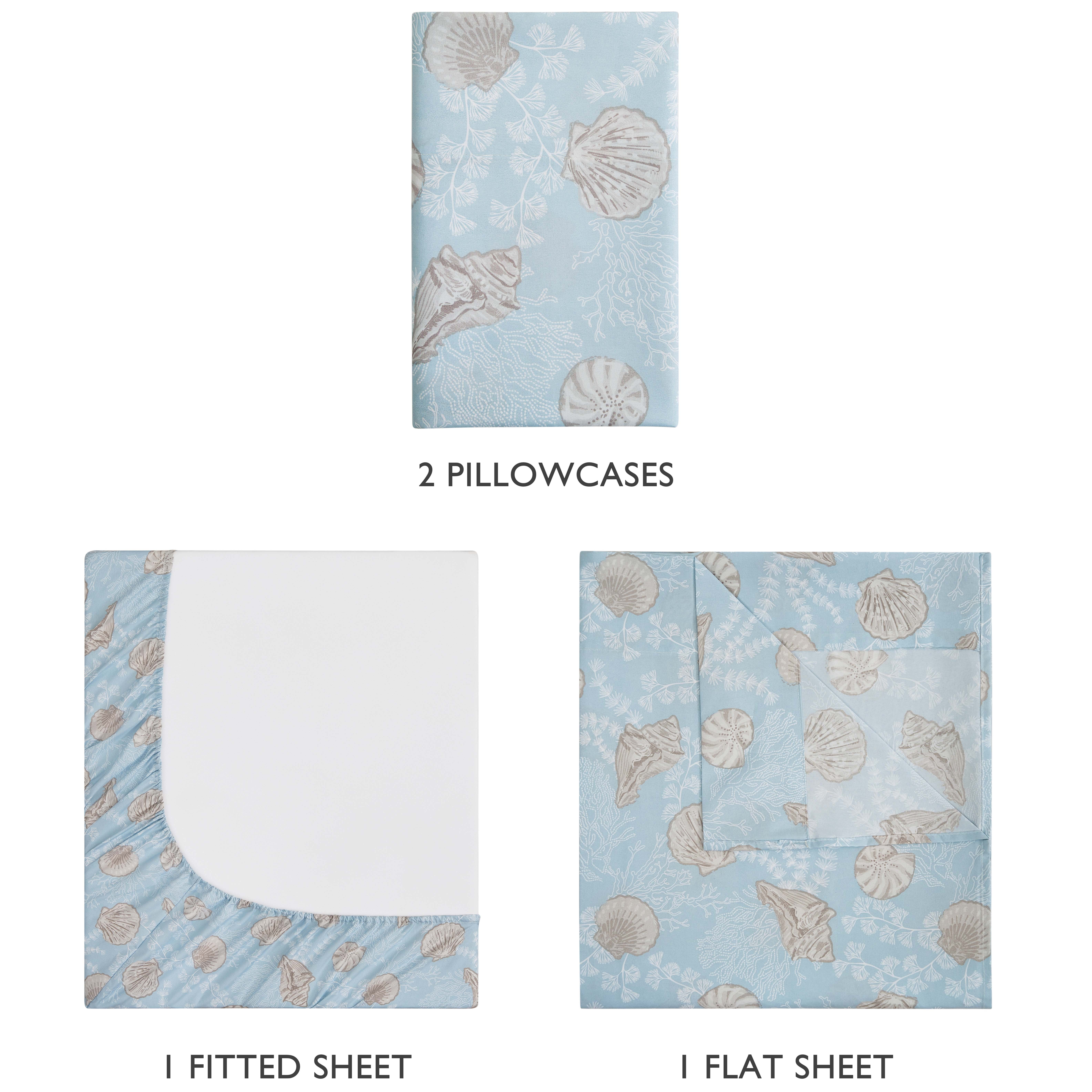 Caribbean Joe, Coastal 4PC Sheet Set, Queen, Lacy Shells