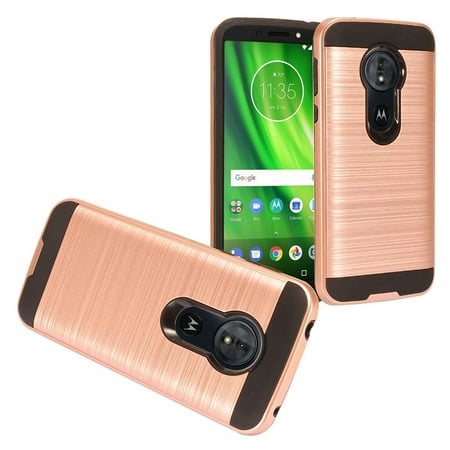 For Motorola Moto G6 Play / G6 Forge / XT1922 [Luxury Brushed] Shockproof Slim Design Armor Defender Dual Layer Hybrid Rugged PC Plastic Impact Resistant Phone Cover Rose Gold