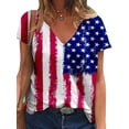thumbnail image 1 of GORHGORH Women's American Flag Print V-Neck Short Sleeve Independence Day Blouse T-Shirt Tops, 1 of 2