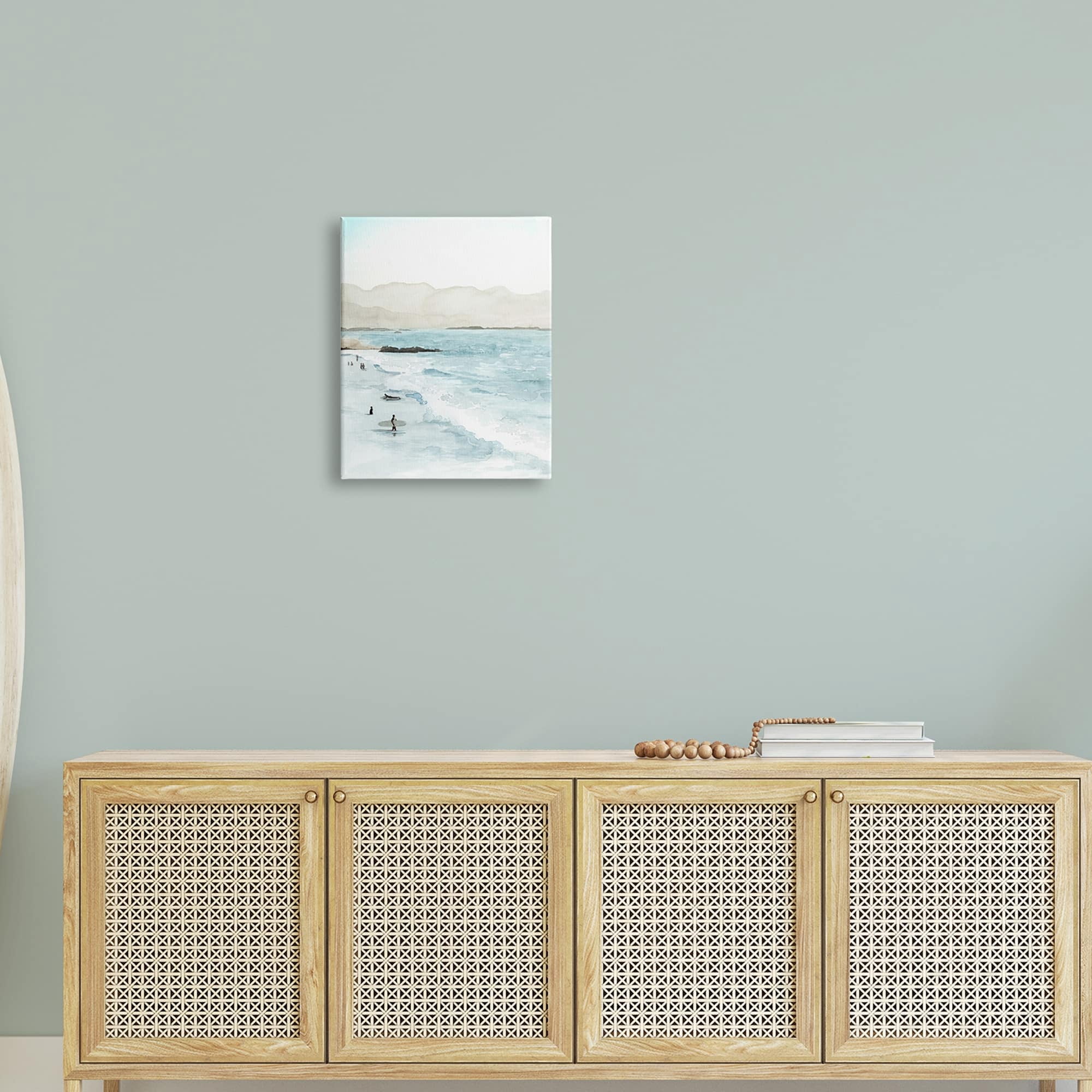 Stupell Industries Surfing Shoreline Sea Waves Foggy Mountains ,24 x 30, Design by Grace Popp