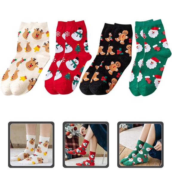 UPKOCH 4 Pairs Cozy Holiday Socks Cotton Breathable Warm Winter Red