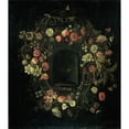 thumbnail image 2 of Karel Batist 12x14 Gold Ornate Wood Frame and Double Matted Museum Art Print Titled - Wreath of Flowers Encircling a Niche (1659 - 1663), 2 of 4