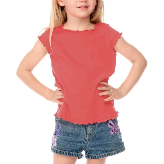 Kavio! Little Girls 3-6X Lettuce Edge Scoop Neck Cap Sleeve Top Rose 5/6