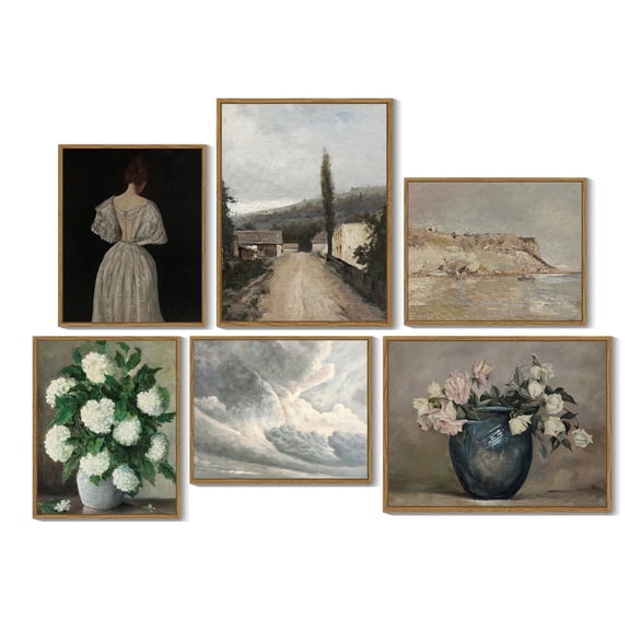 Drsoum Vintage 8x10in4pcs 11x14in2pcs Brown Framed Landscape Canvas Wall Art Classic Painting Modern Farmhouse Decor