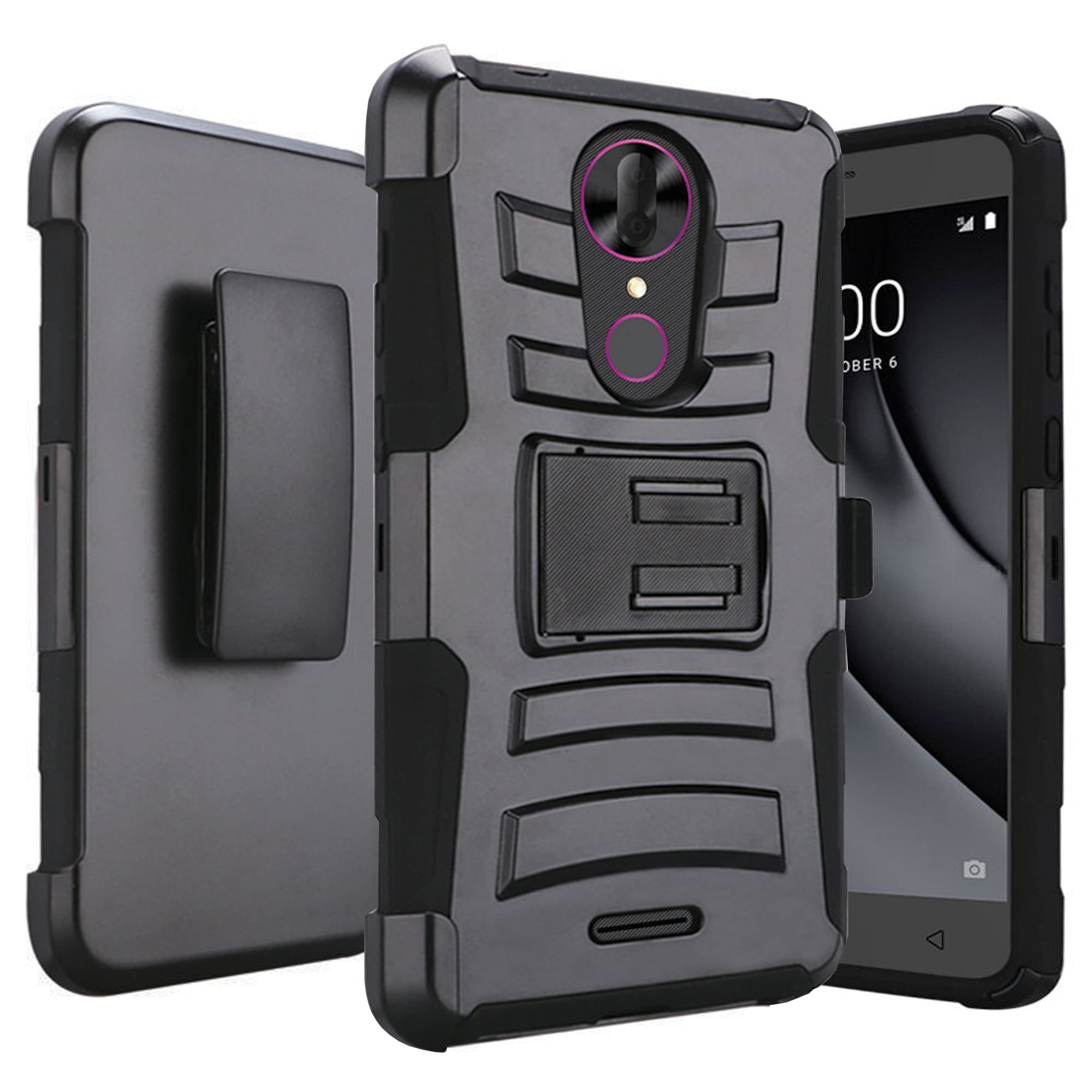 DALUX Hybrid Kickstand Holster Phone Case Compatible with Alcatel Onyx / TCL A1X A503DL - Black