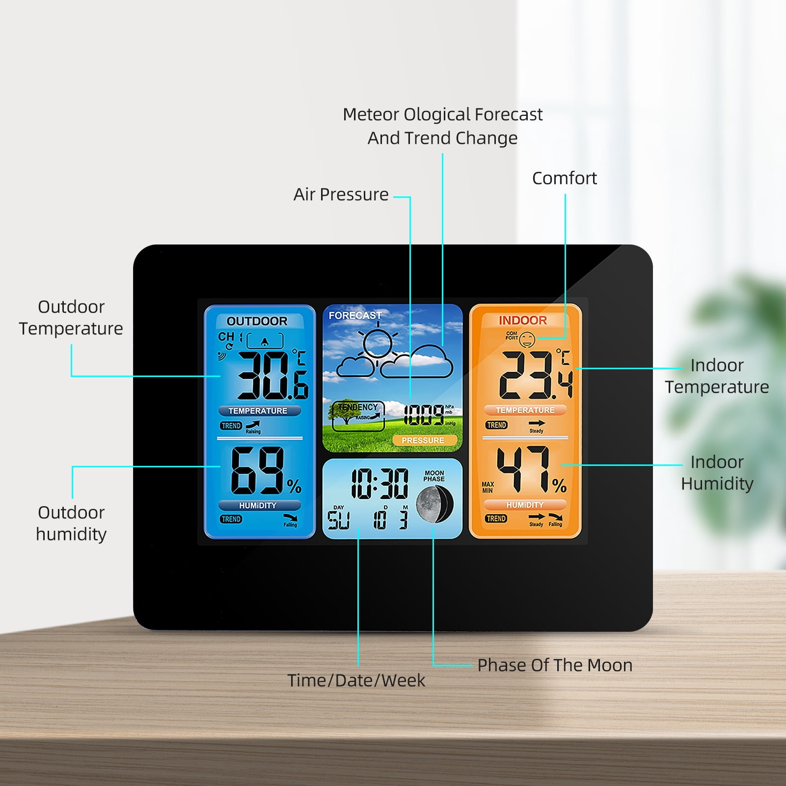 Meteorological clock,Indoor Thermometer With Clock Temperature Meter Weather Station Precision Temperature Display Weather Barometer Clock Usb197ft 60m Ideal Weather Conditions
