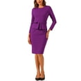 thumbnail image 2 of Women's Bodycon Dresses Round Neck Long Sleeve Casual Work Outfits Peplum Sheath Dress XL Dark Purple, 2 of 5
