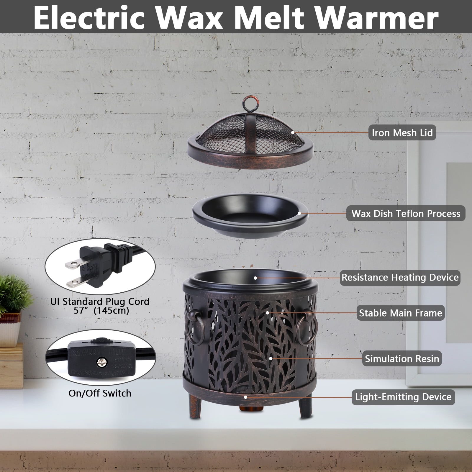 Wax Melt Warmer Burner Electric Fireplace Wax Warmer Essential Oil Burner  Scented Flame Light Fragrance Wax Melter Warmer with 4 Timer Auto Shut Off